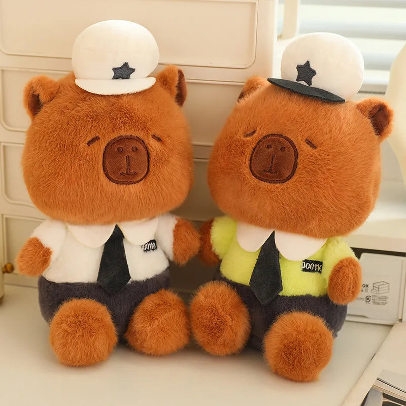 25CM Cute Sitting Capybara Plush Toys Small Capybara Cosplay Policeman Stuffed Doll Wear Uniforms Cartoon Animal Toys