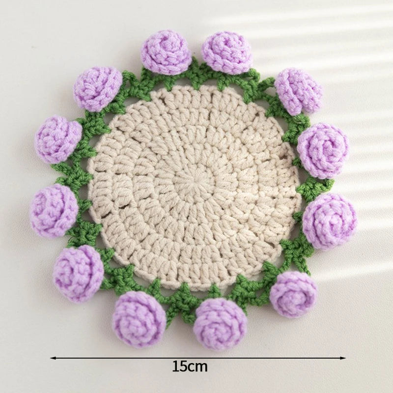 Rose Flower Crochet Style Coaster for Coffee Tables Kitchen Decor and Thoughtful Gifts