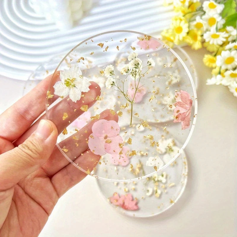 Clear Floral Acrylic Drink Coaster, Single Transparent Cup Mat with Delicate Flower Detail for Coffee Tables and Thoughtful Gifts