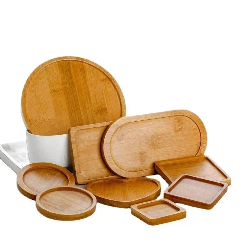 Natural Bamboo Plant Saucer and Mini Decorative Tray, Choice of Round, Oval, Heart, Square and Rectangle Styles
