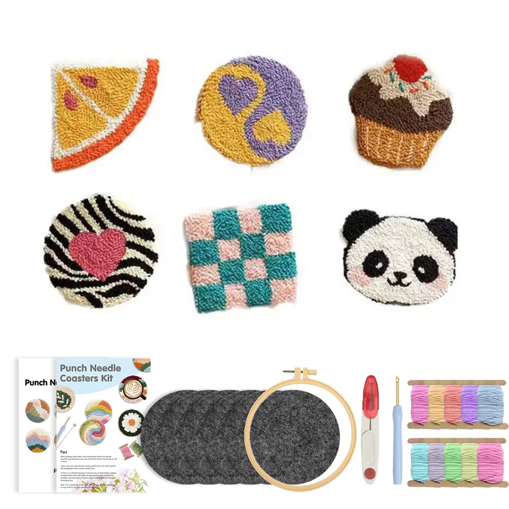 Beginner Punch Needle Coaster Craft Kit for Handmade Tufted Mug Rugs and Cozy Home Decor