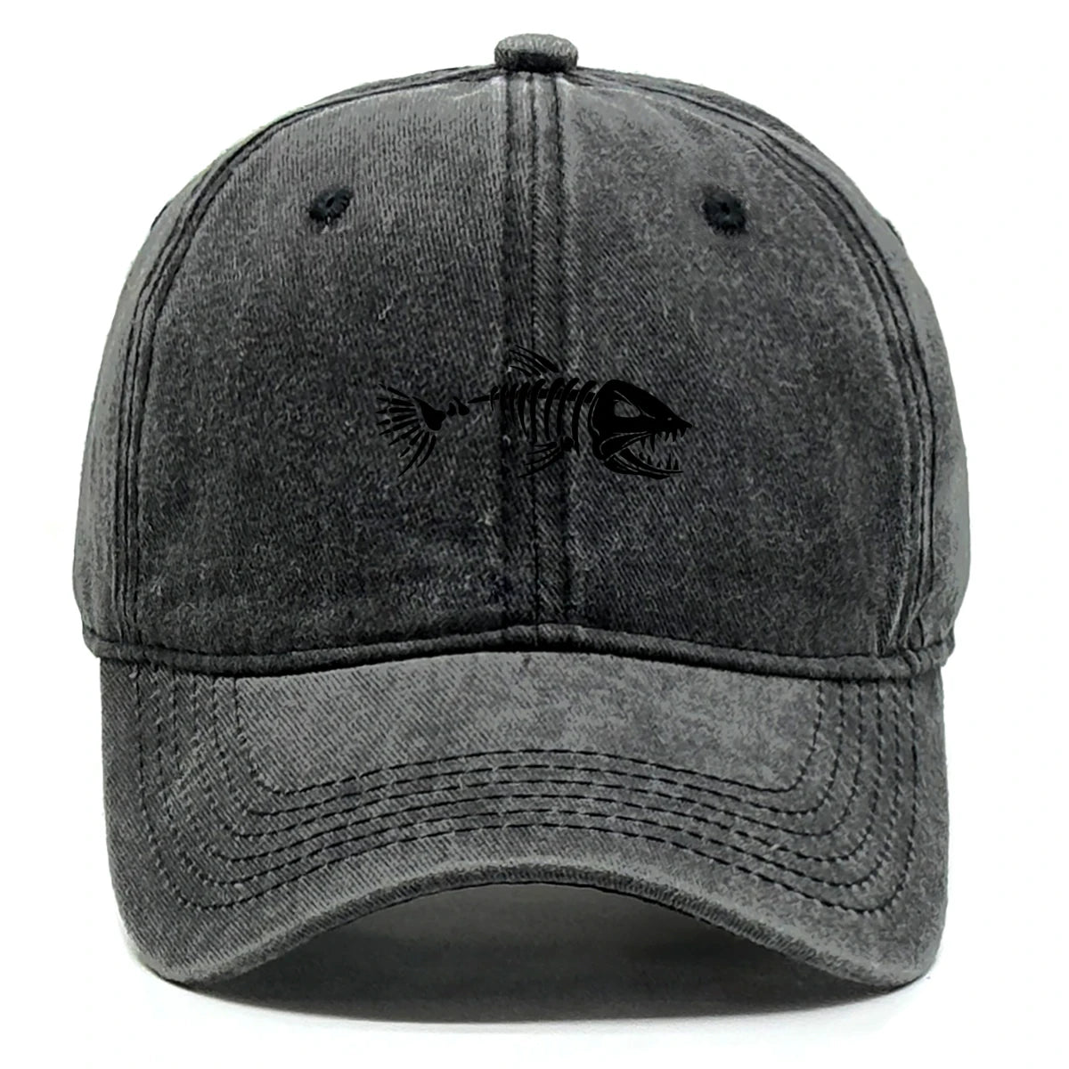 Vintage Washed Fish Skeleton Baseball Cap | Distressed Unisex Snapback Trucker Hat