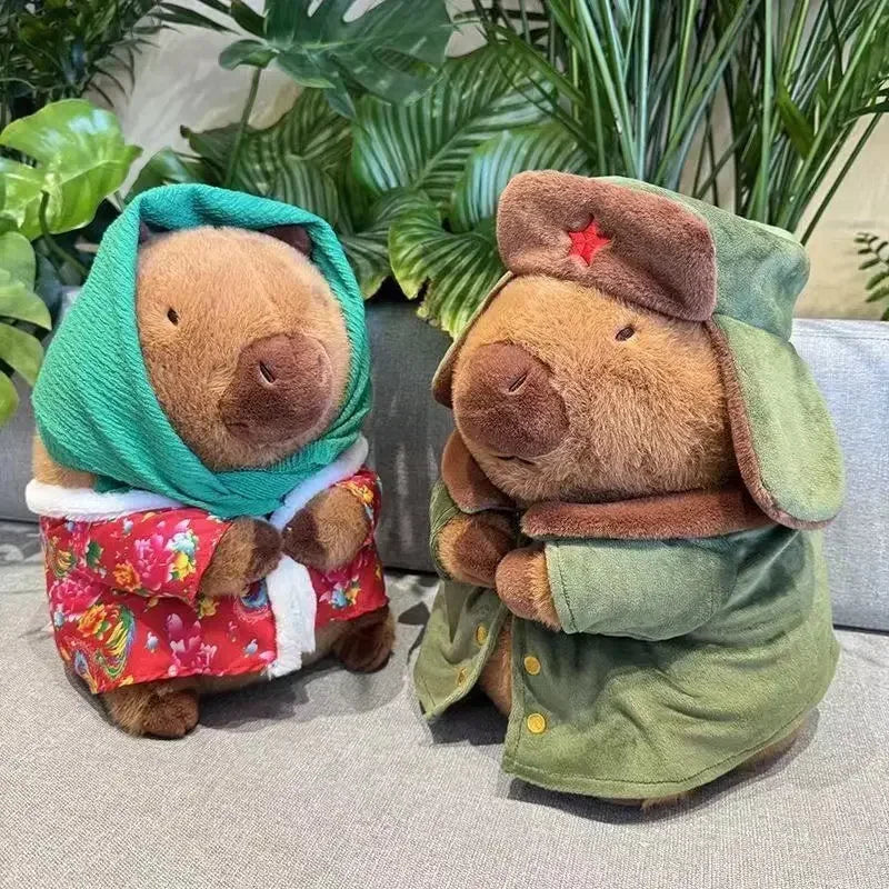25cm/9.84in Kapibala Capybara Plushie Toy Jacket Military Overcoat Pillow Doll Plush Cute Ornaments Cartoon Valentines Gift