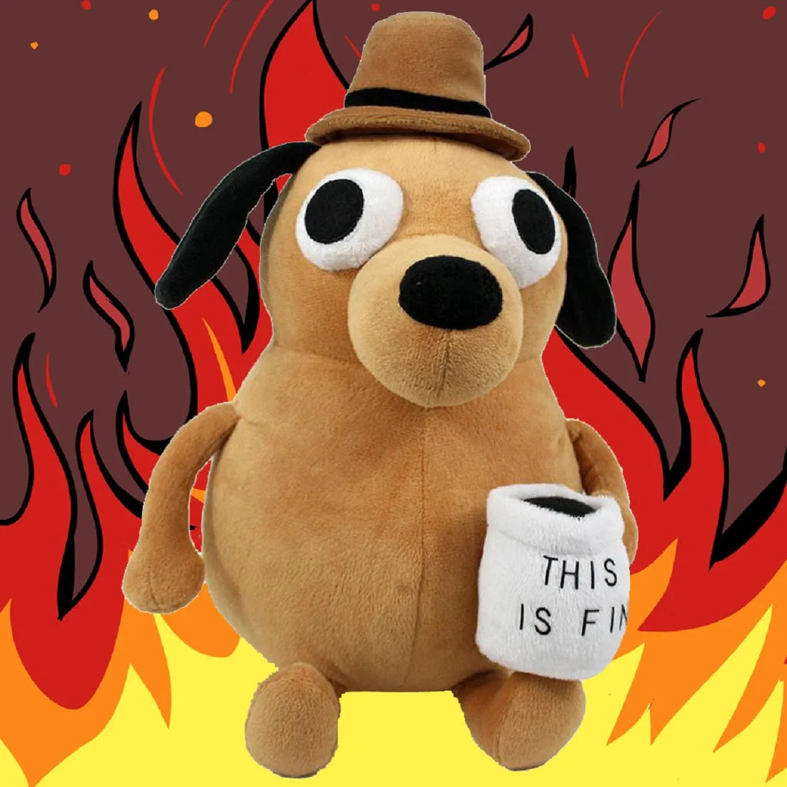 This Is Fine Meme Coffee Dog Plush Toy Soft Stuffed Doll Stuffed Plush Animals Kids Toy Gift for Children Boy Birthday 25cm