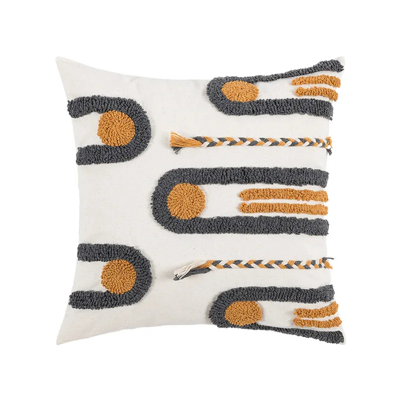 Woven Geometry Embroidered Pillow Cover – Boho Accent