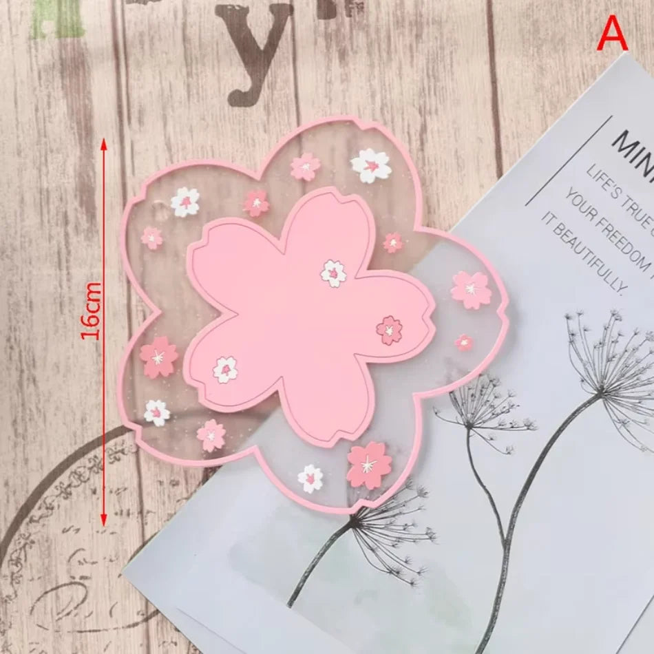 Cherry Blossom Non Slip Drink Coaster Set for Cups Coffee Tables and Kitchen Decor