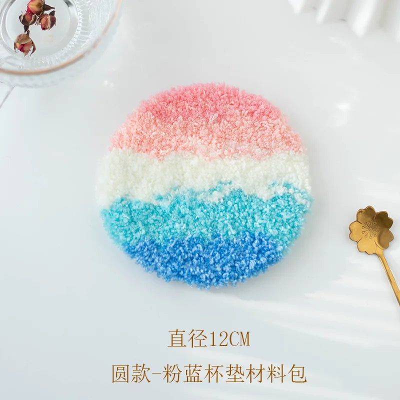Three Dimensional Floral Punch Needle Coaster Craft Kit for Beginners Handmade Mug Rugs