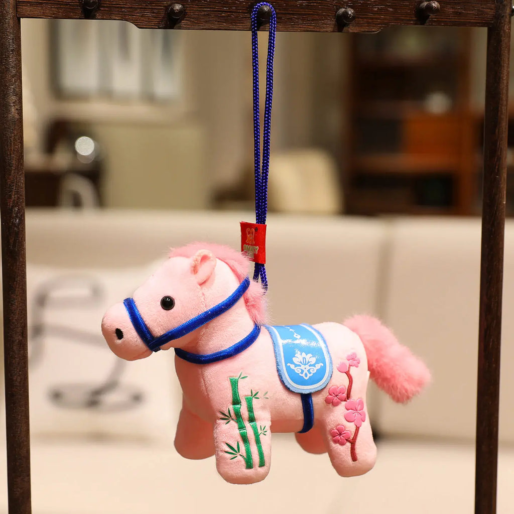 12CM Cute Mini Horse Pendant Keychian Plush Toy Kawaii Lifelike Animal Simulation Stuffed Doll Bag Decor