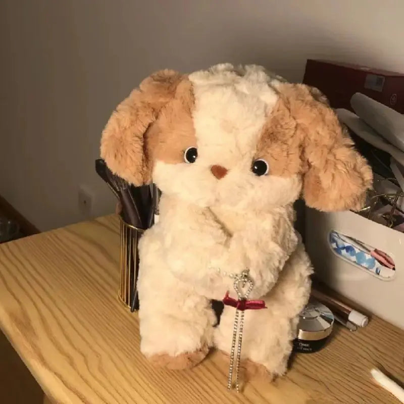 Kawaii Soft Dog Plush Stuffed Animal With Bib Knit Dog Comfortable Quality Soft Stuffed Animal Accompany Boy And Girl Sleep