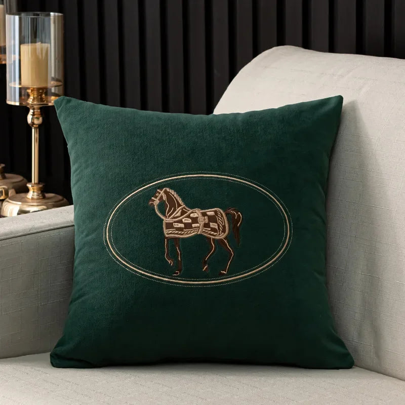 Heritage Equestrian Embroidered Cushion Cover – 18 × 18 in