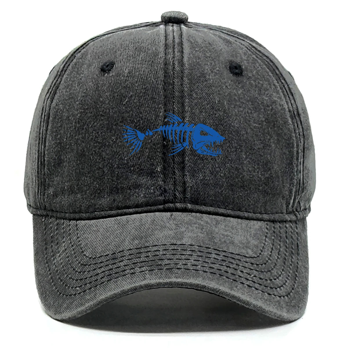 Vintage Washed Fish Skeleton Baseball Cap | Distressed Unisex Snapback Trucker Hat