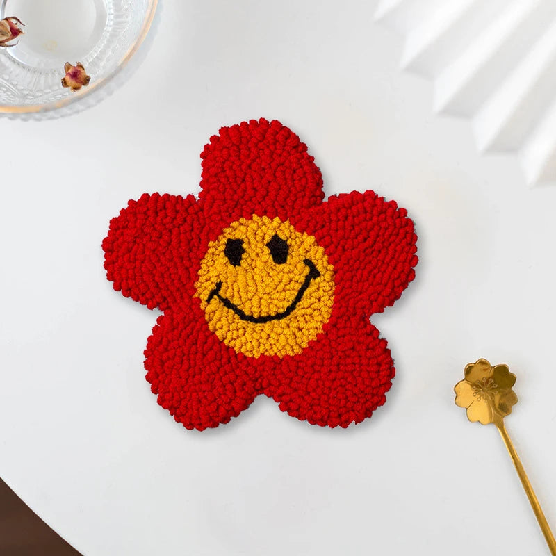 Three Dimensional Floral Punch Needle Coaster Craft Kit for Beginners Handmade Mug Rugs