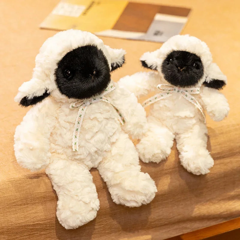 3 Sizes Cartoon Black Face Little Sheep Plush Toys Cozy Fluffy Lace Bow Tie Sheep Doll Gentle Kids Appease Doll Sweet Gift