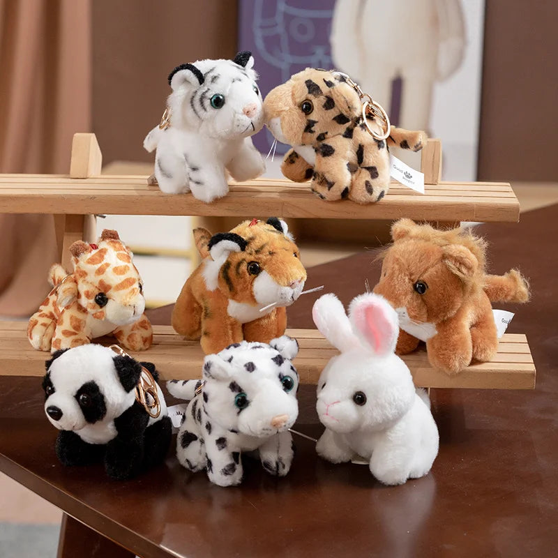 Hot Sale 10cm Mini Forest Animals Stuffed Plush Pendant Toy Lion Tiger Rabbit Deer Panda Doll Keychain For Kid Birthday Gifts
