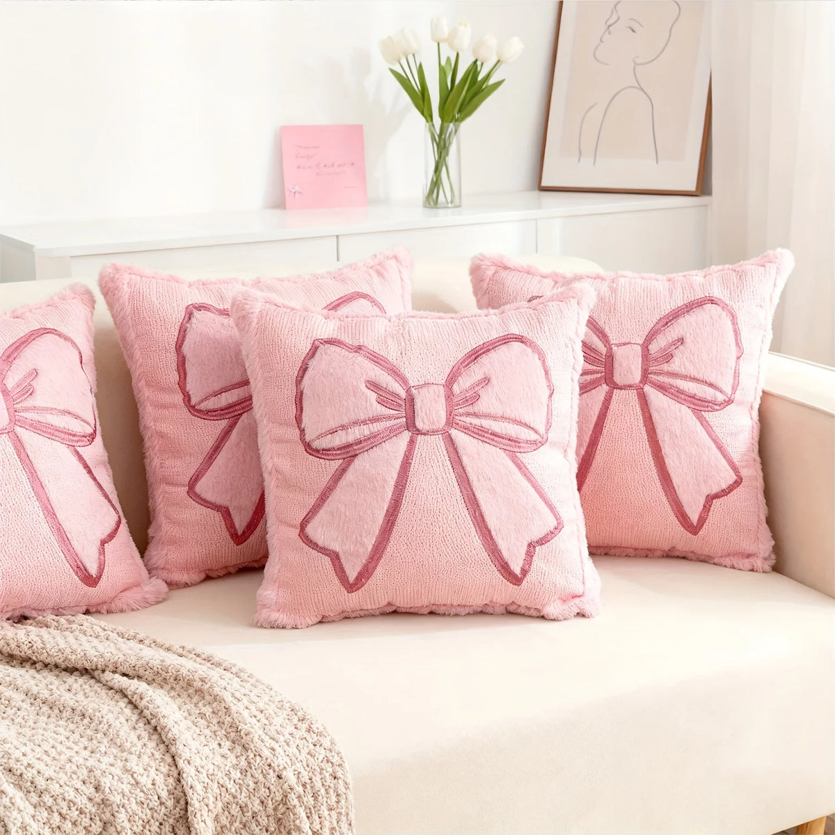 Blush Bow Pillow Covers – Set of 2