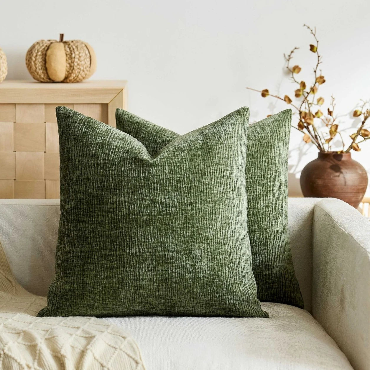 Textured Pleated Chenille Throw Pillow Cover Natural Earth Tone Cushion Case for Sofa Bed Living Room Décor 45x45cm 50x50cm