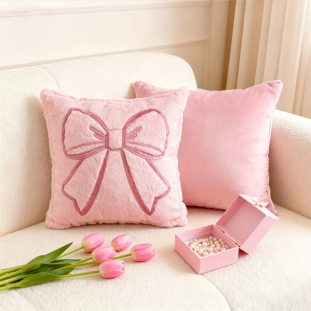 Blush Bow Pillow Covers – Set of 2