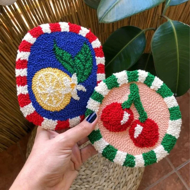 Three Dimensional Floral Punch Needle Coaster Craft Kit for Beginners Handmade Mug Rugs