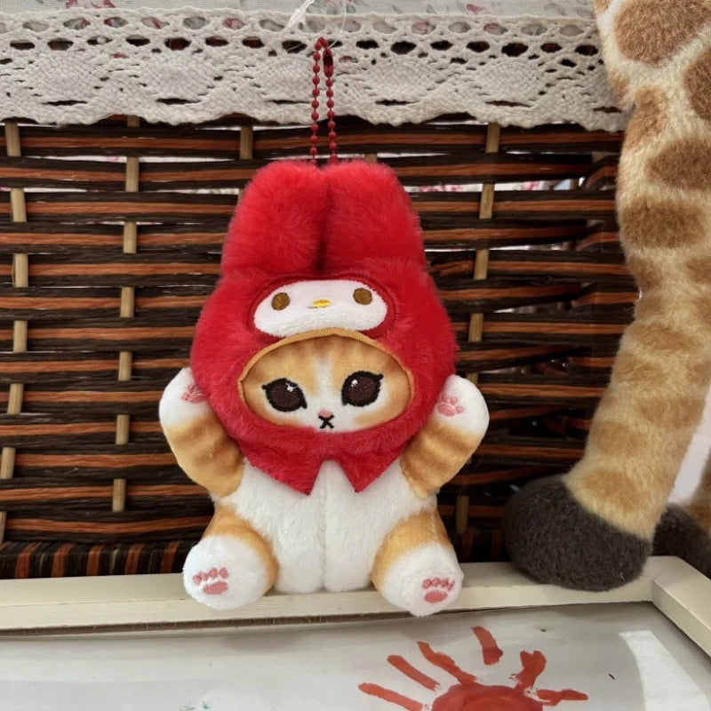 “12cm Sanrio-Style Transforming Cat Plush Toys - Cute Costume Cat Stuffed Animals, Mini Plush Keychain/Backpack Pendant for Kids & Kawaii Lovers”