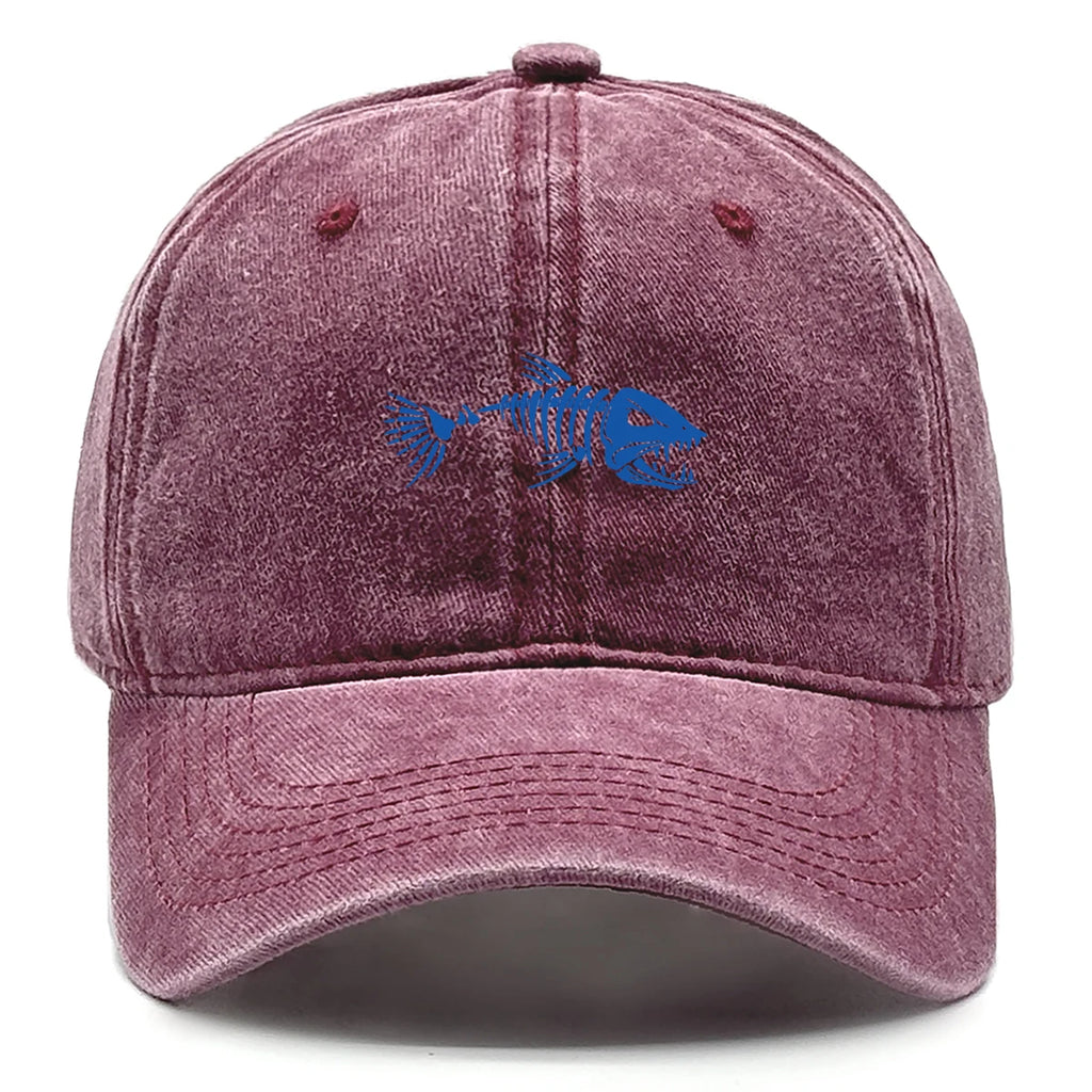 Vintage Washed Fish Skeleton Baseball Cap | Distressed Unisex Snapback Trucker Hat