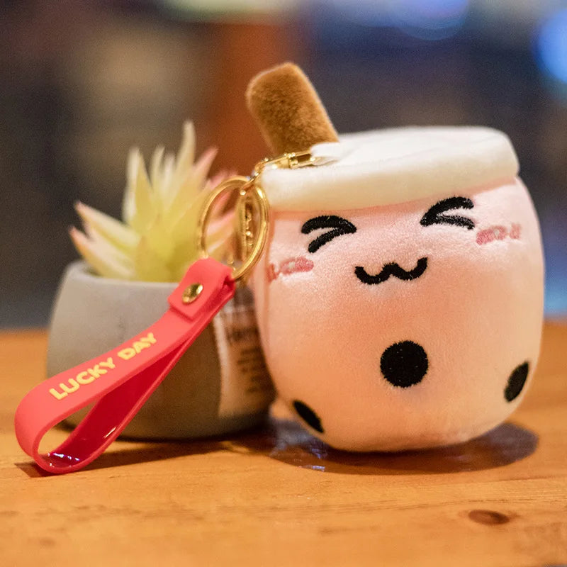 Cartoon Boba Fruit Bubble Tea Backpack Pendant   Plush Toy Stuffed Ice Cream Milk Tea  Cute Food Soft Toys Decor Girls Boys Gift
