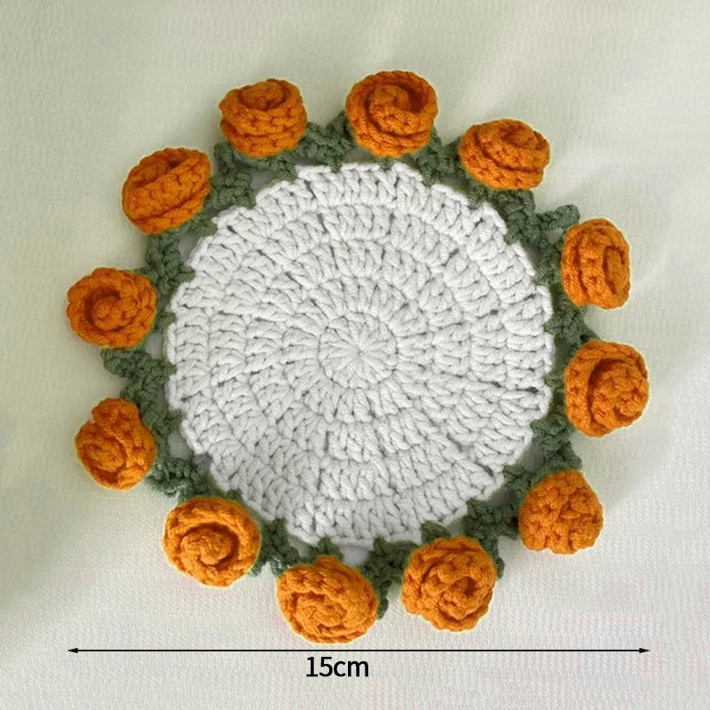 Rose Flower Crochet Style Coaster for Coffee Tables Kitchen Decor and Thoughtful Gifts