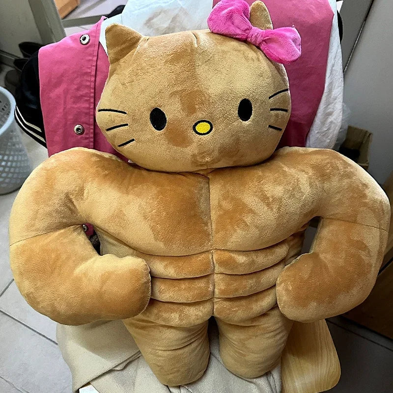 Sanrio Kawaii Hello Kitty Muscle Plush Funny Chest Muscle Abdominal Boyfriend Pillow Pom Pom Purin Doll Plush Christmas Gift