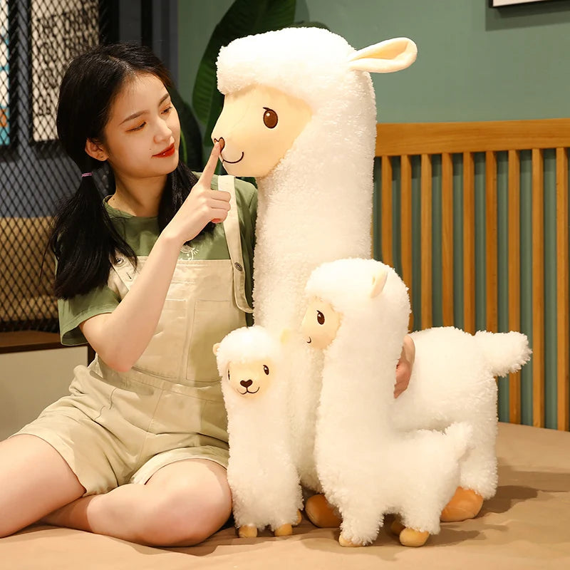 Furry Plush Llama Alpaca Plush Toy Stuffed Soft Long Plush Lifelike Alpaca Sheep Hug Throw Pillow Animals Nap Sleeping Pillow