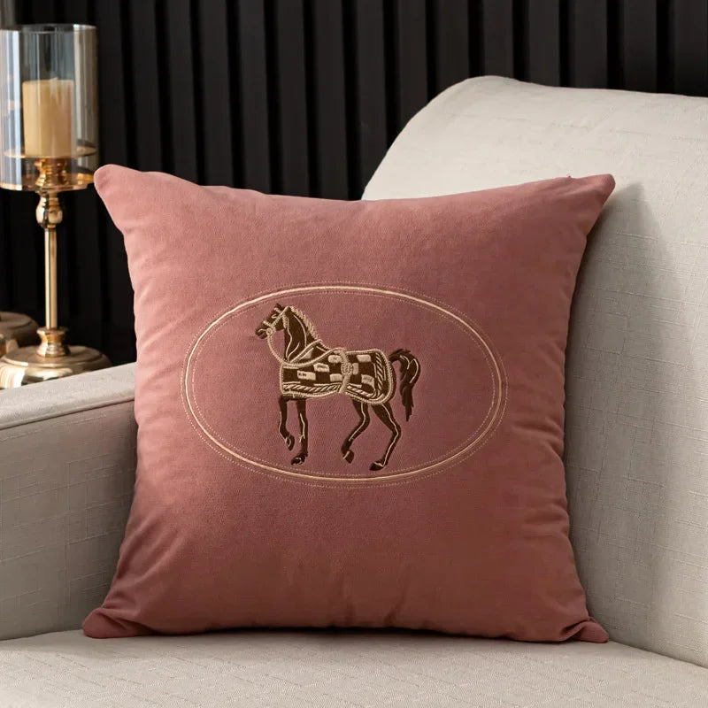 Heritage Equestrian Embroidered Cushion Cover – 18 × 18 in