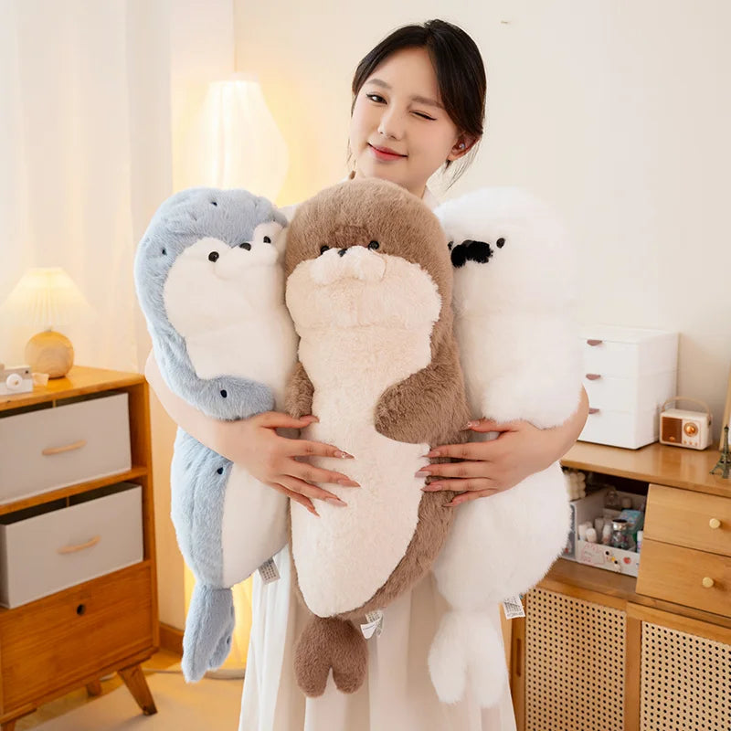 Kawaii Cartoon Sea Plush Toy Soft Pillow Lifelike Stuffed Creature Sea Otter Plush Doll Simulation Stuffed Animal Birthday Gifts