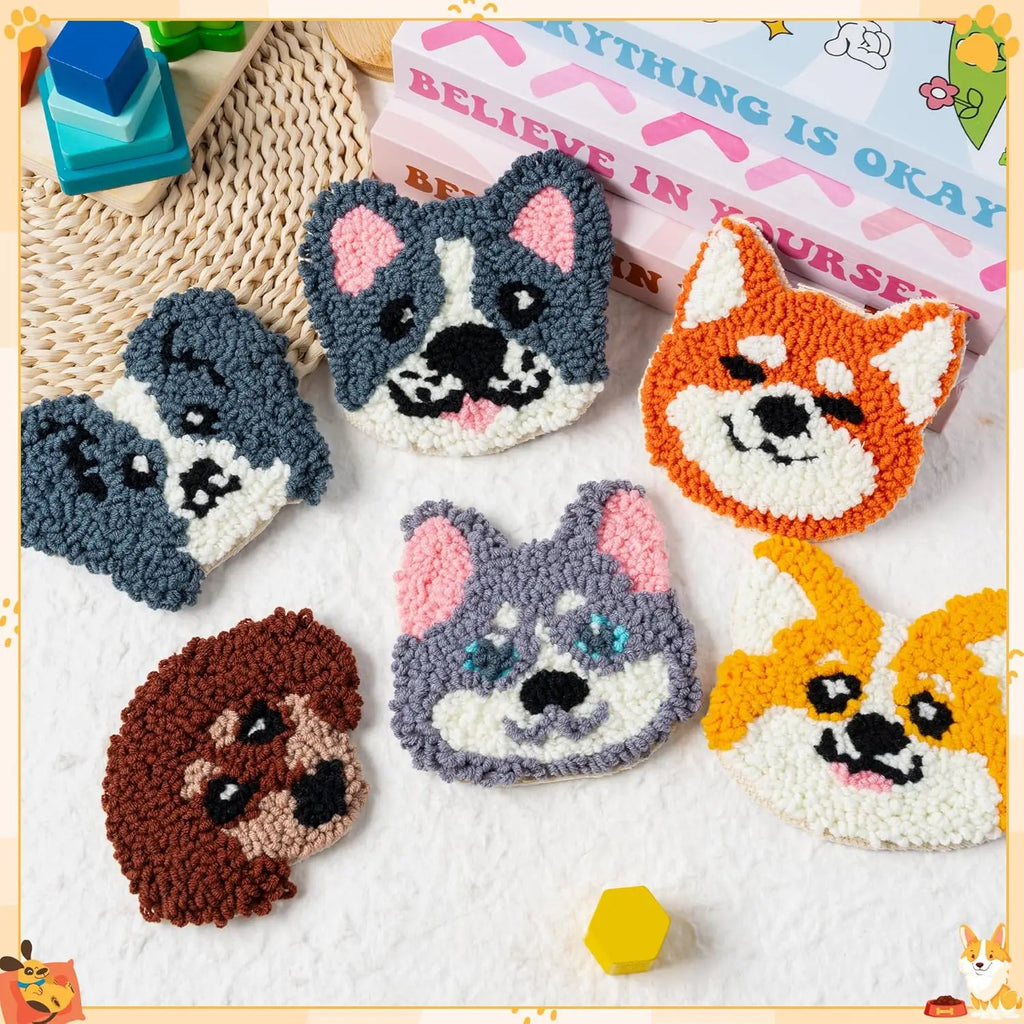 Cat Punch Needle Coaster Craft Kit for Beginners Handmade Animal Mug Rugs and Creative Gifts