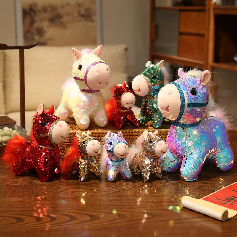 Sparkling Iridescent Glitter Horse Soft Plush Toy Calming Stress Relief Hug Pillow Cute Pendent Bag Home Decor Gift