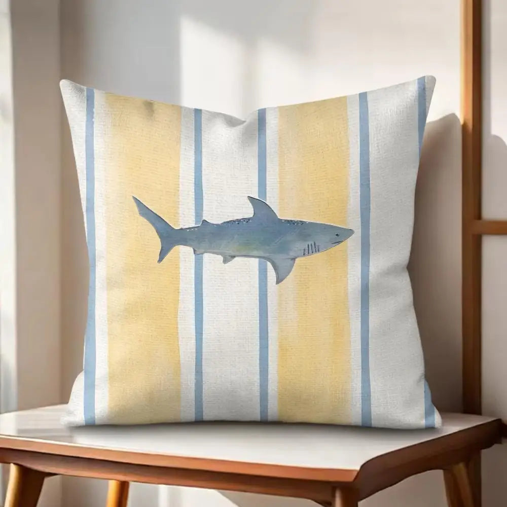 Ocean Life Theme Striped Cushion Cover Organic Linen Pillow Case Double-Sided Print Cushion Cover for Sofa Home Decor Gift