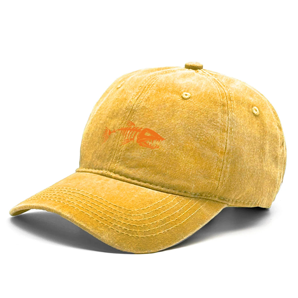 Vintage Washed Fish Skeleton Baseball Cap | Distressed Unisex Snapback Trucker Hat