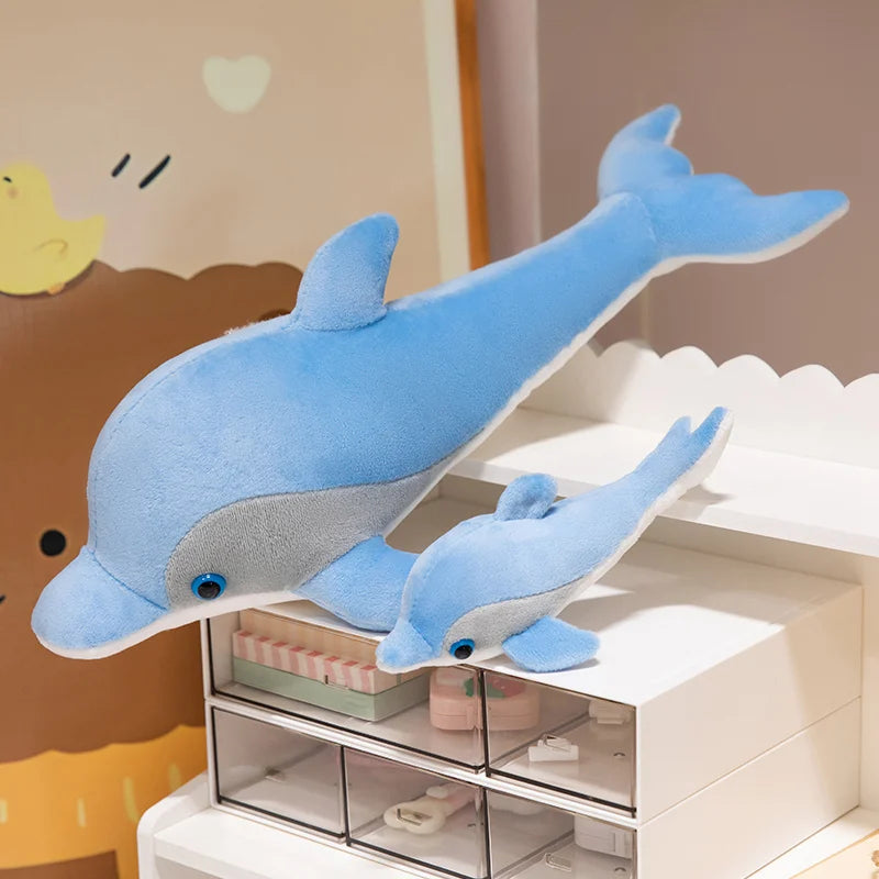 New Lovely Mother And Son Blue Dolphin Plush Toys Stuffed Soft Cute Animal Dolls Sofa Decor Baby Pillow Cushion for Kids Gifts