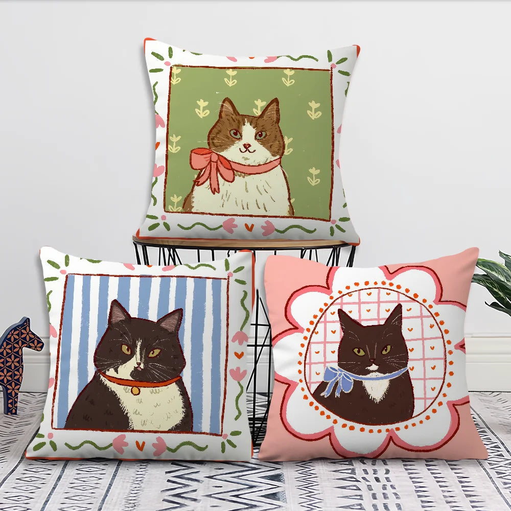 Portrait Cats & Bows Printed Pillow Cover