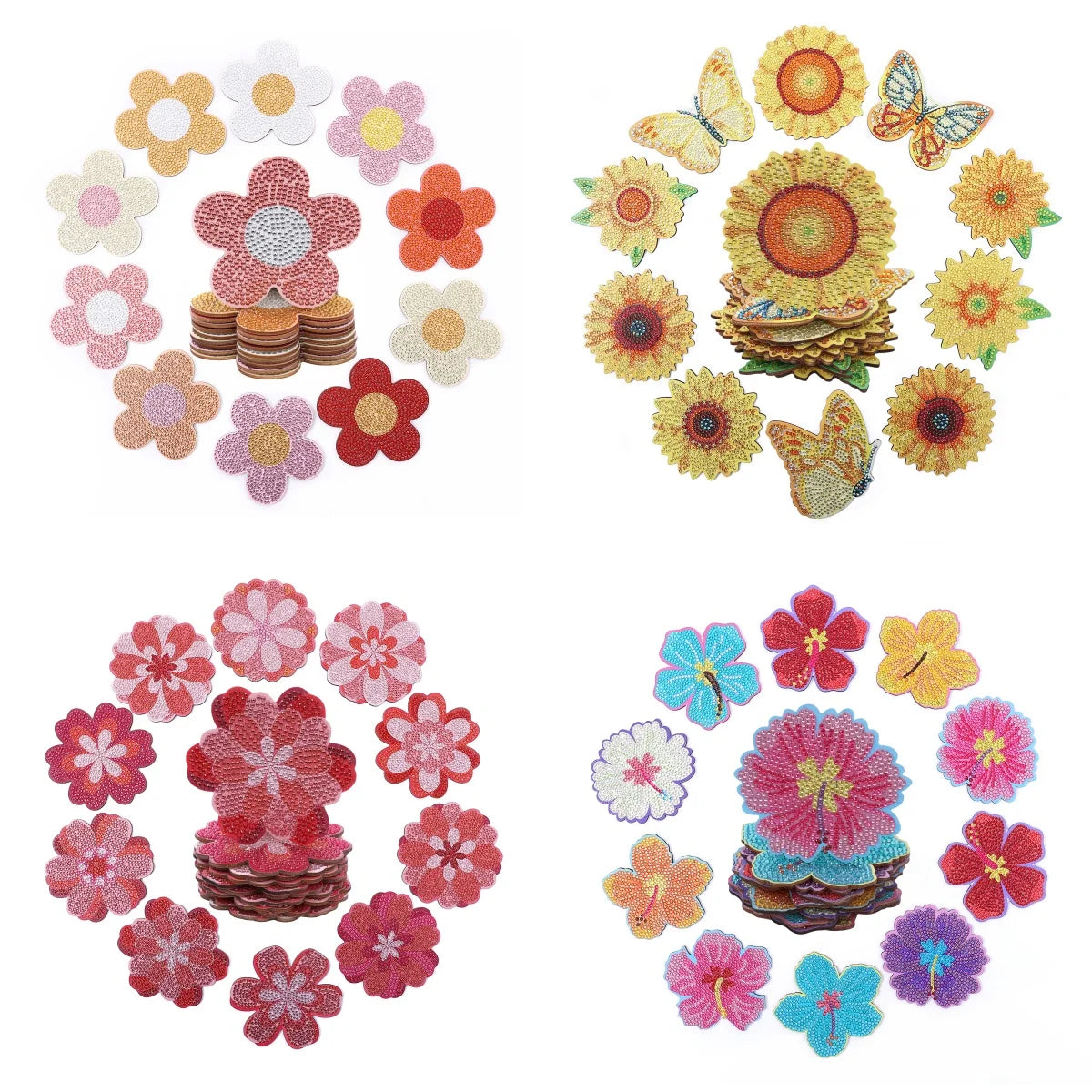 Floral Diamond Painting Coaster Craft Kit Set of 10 for Creative Table Decor and Gifts
