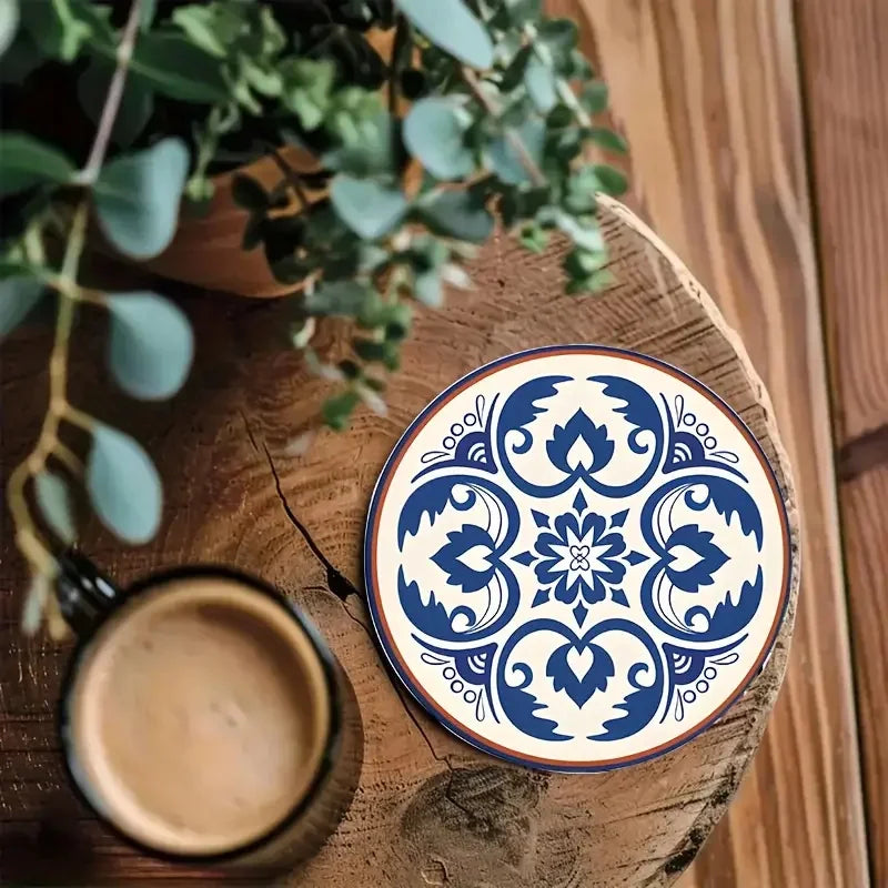 Mandala Flower Wooden Coaster Set of 6, 10 cm Decorative Drink Mats for Tea Cups, Coffee Tables and Colorful Home Gatherings
