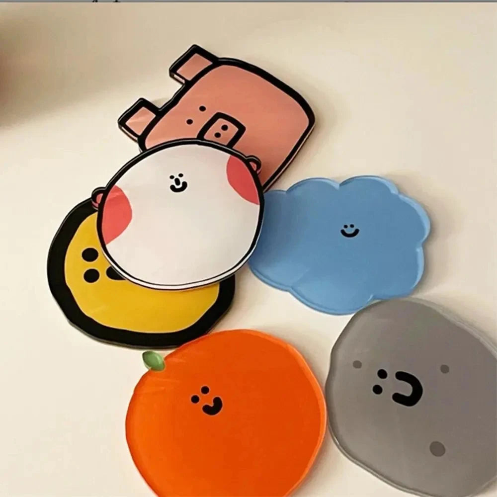Playful Acrylic Drink Coaster, 8.5 × 8.7 cm Character Cup Mat in Six Designs for Coffee Tables, Desks and Cheerful Gifts