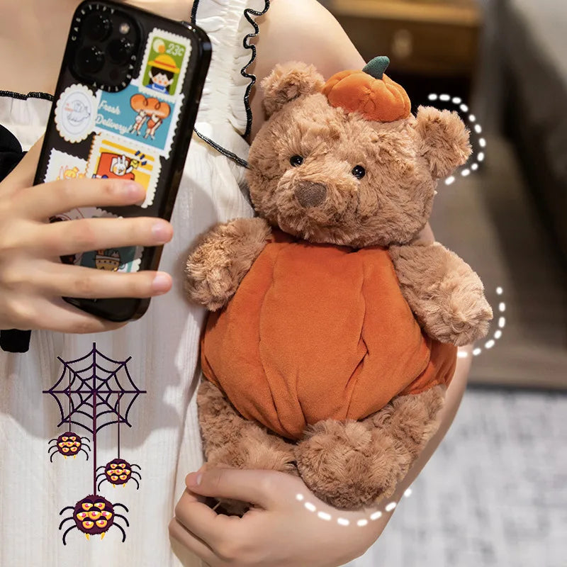 Creative Pumpkin Bear Plush Toys Soft Black Rabbit Hold Pumpkin Earphone &Cloak Eggplant Stuffed Doll Halloween Trick Or Treat