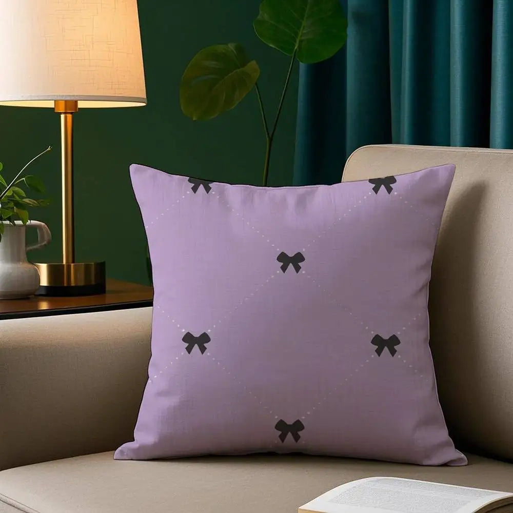 Lavender Bow Short Plush Pillow Cover