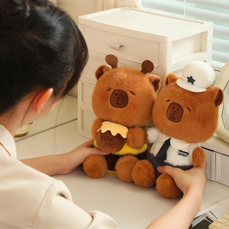 25CM Cute Sitting Capybara Plush Toys Small Capybara Cosplay Policeman Stuffed Doll Wear Uniforms Cartoon Animal Toys