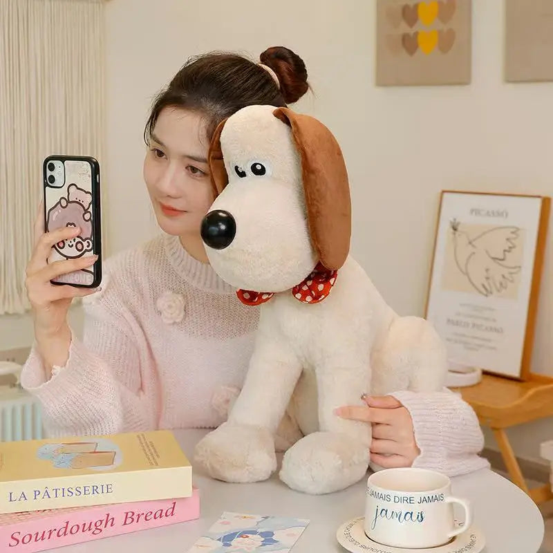 “Latest Sitting Headmaster Dog Plush Toy - 25-40CM Soft Stuffed Animal with Red Polka-Dot Bow Tie, Loyal Companion & Cozy Decor for Kids & Adults”