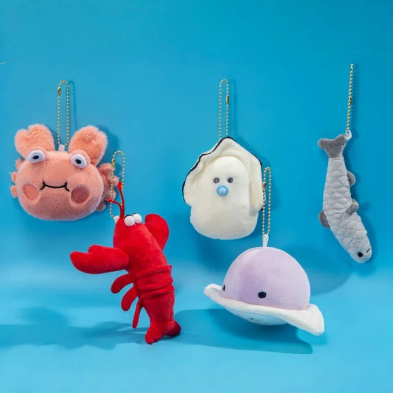 New Marine Animal Pendant Crab Lobster Devil Fish Octopus Sardine Oyster Fish Plush Doll Soft Stuffed Toys Key Ring Cartoon Gift