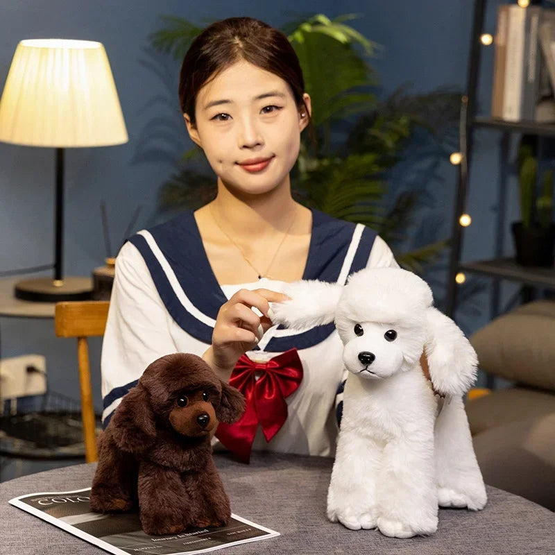 Simulation Poodle Dog Doll Lifelike Teddy Puppy Stuffed Plush Toys Handmade Realistic Animal Model Creative Gifts Present