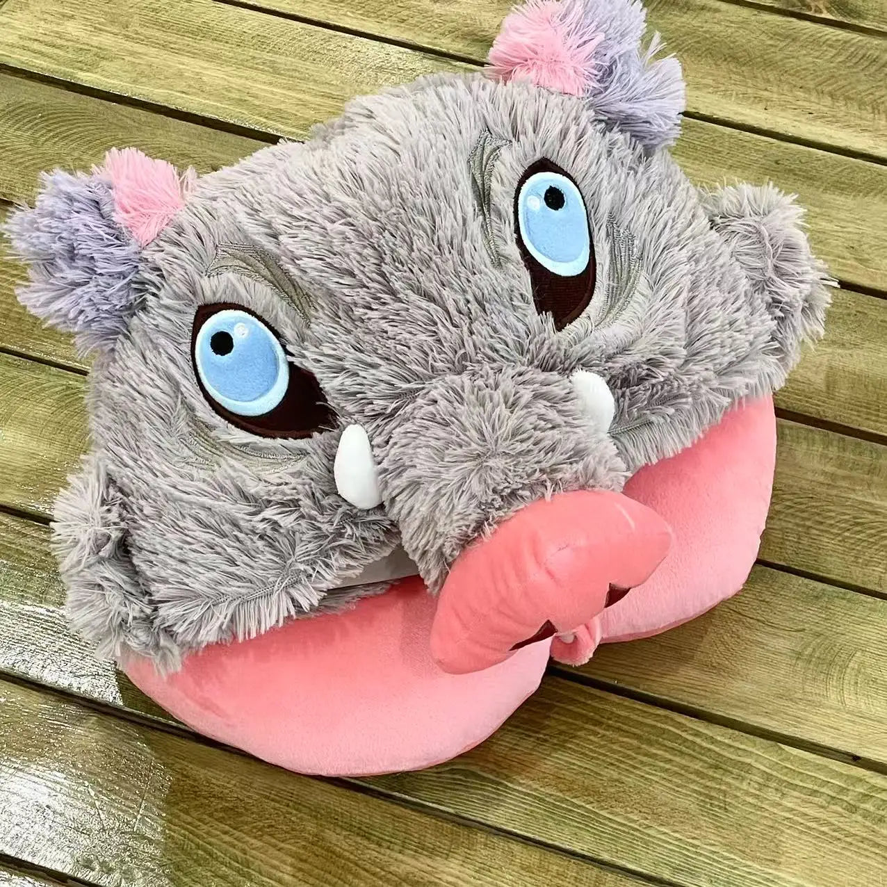 Cute Cartoon Demon Slayer Plush U-shaped Pillow Hashibira Inosuke Pig Head Hat Kawaii Cosplay Props Plush Hat Travel Neck Pillow