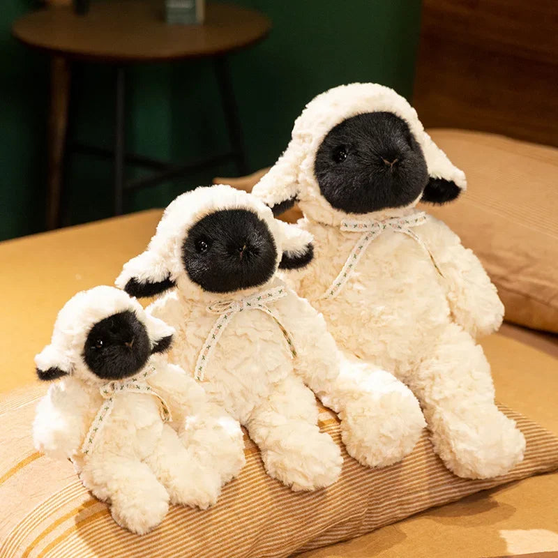 3 Sizes Cartoon Black Face Little Sheep Plush Toys Cozy Fluffy Lace Bow Tie Sheep Doll Gentle Kids Appease Doll Sweet Gift