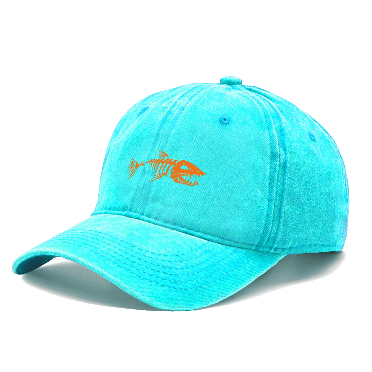 Vintage Washed Fish Skeleton Baseball Cap | Distressed Unisex Snapback Trucker Hat