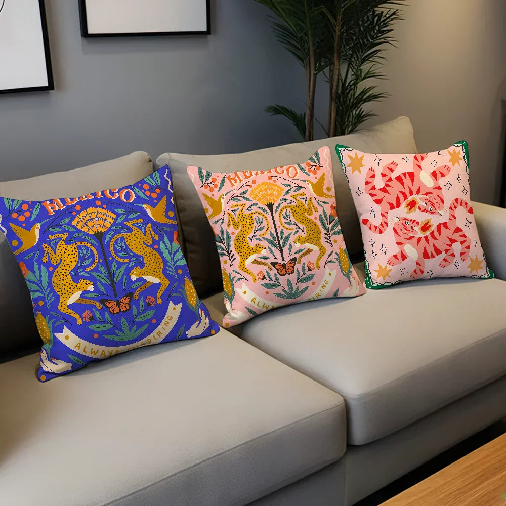Fashion Leopard art tiger symmetry cushion cover Comfortable soft Pillow Case for Sofa Living Room Home Decor Protective Covers