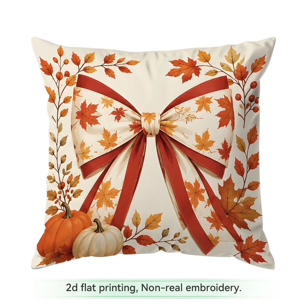 Autumn Ribbon Bow Printed Pillow Covers – 45 × 45 cm